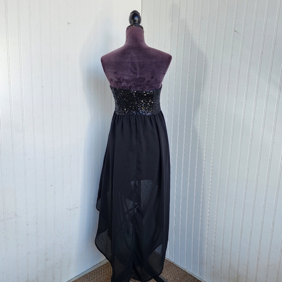 Forever 21 Dress Black Strapless Sequins  Hi Low Women Party Shiffon Size Small - Picture 6 of 15